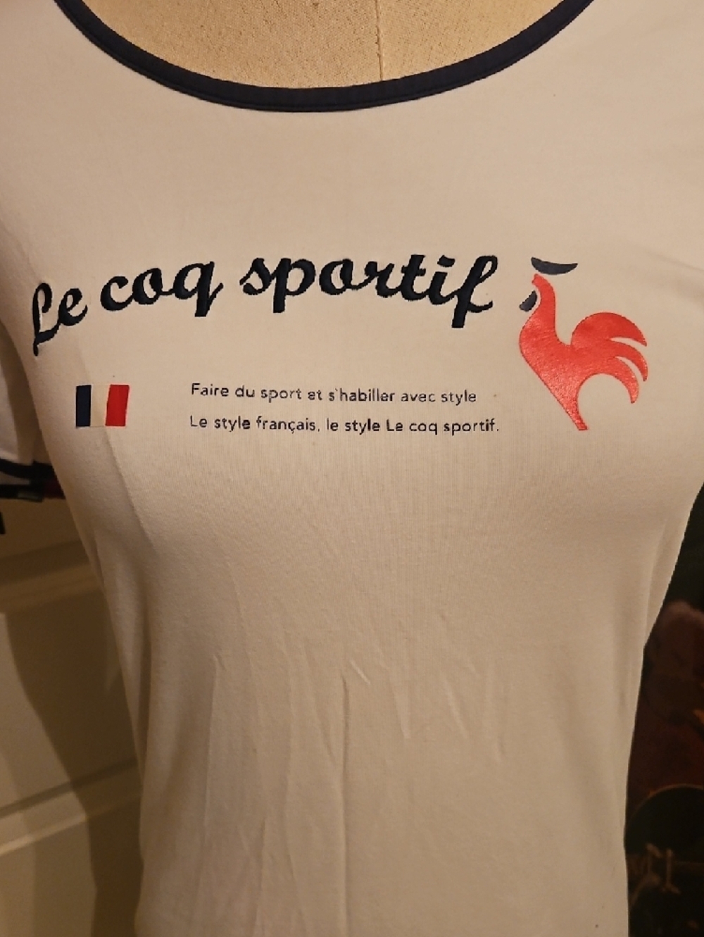 Le Coq Sportif White Tee with Navy Trim and Red Logo - Picture 2 of 4